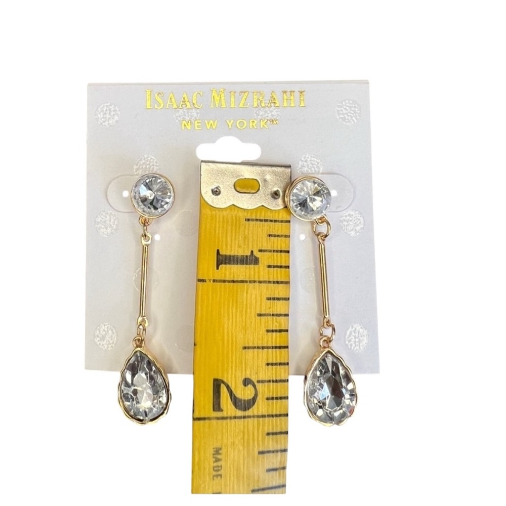 Isaac Mizrahi Gold/Clear Crystal Drop Earrings NWT‎ - Picture 7 of 7